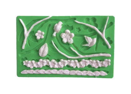 Çiçek Ve Dal Dekoratif Kenar Silikon Pasta-Kokulu-Taş Ve Sabun Kalıbı DK27