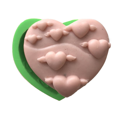 Kalp içinde Uçan Kalpler Silikon Kokulu Taş Ve Sabun Kalıbı DK-265