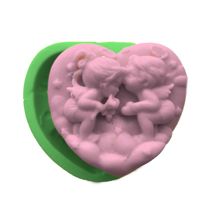 Kalp Şekli üzerinde İki Güzel Bebek Melek Silikon Kokulu Taş Ve Sabun Kalıbı ME-21