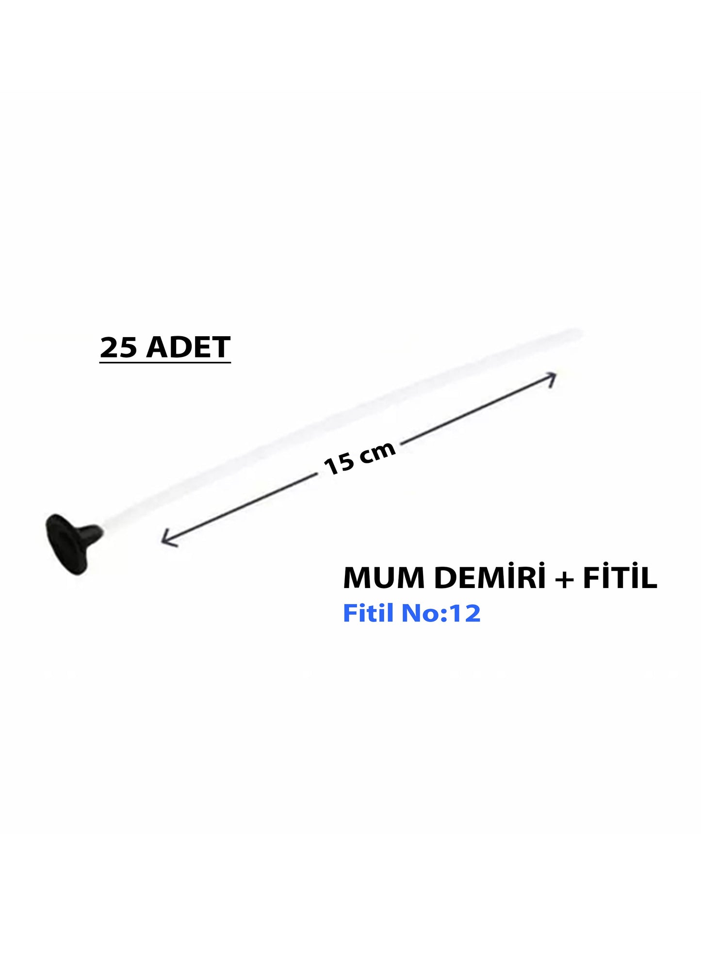 Çıtçıtlı Hazır Mum Fitili 15 cm Beyaz 25 Adet