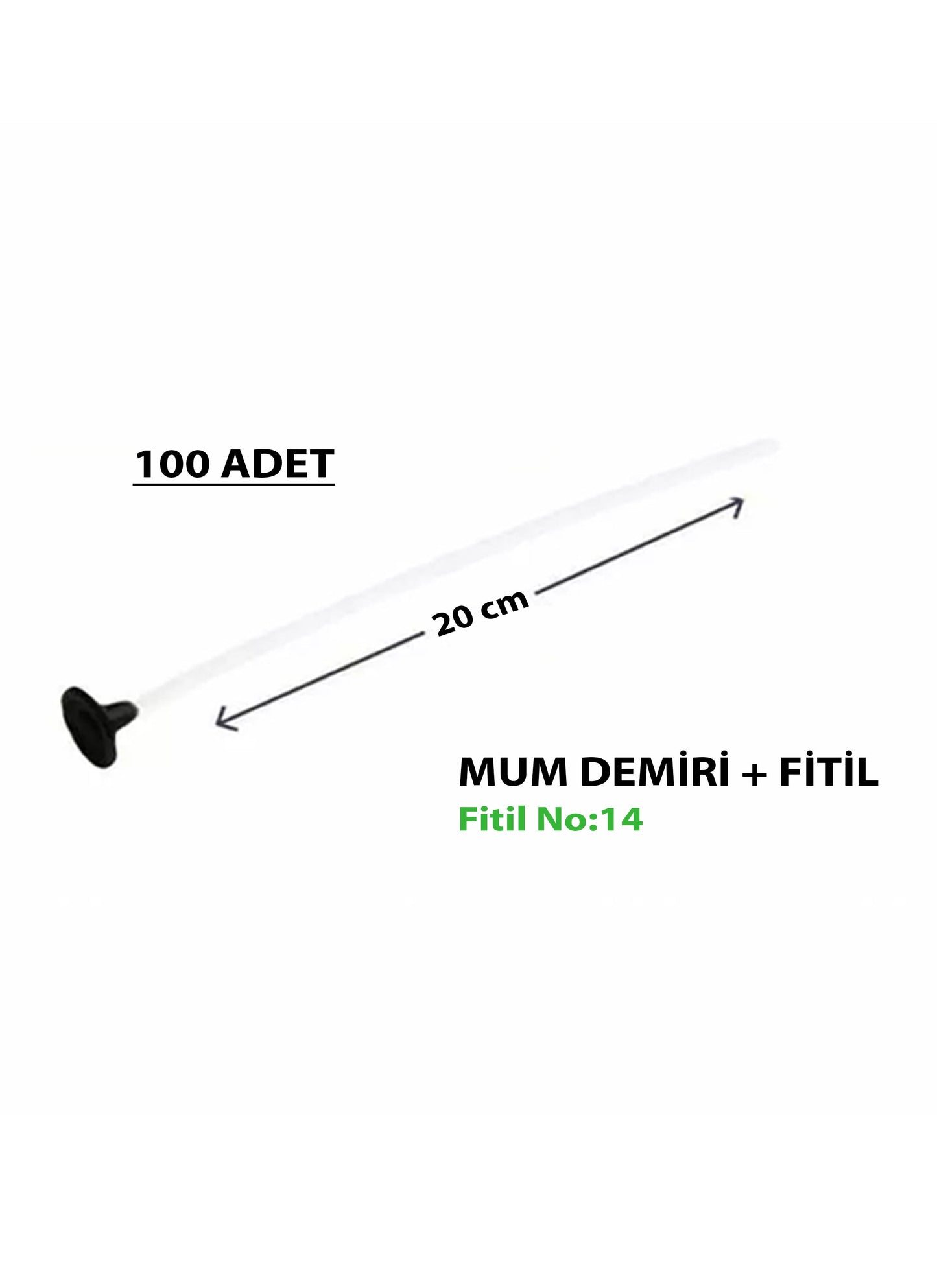 Çıtçıtlı Hazır Mum Fitili 20 cm Beyaz 100 Adet
