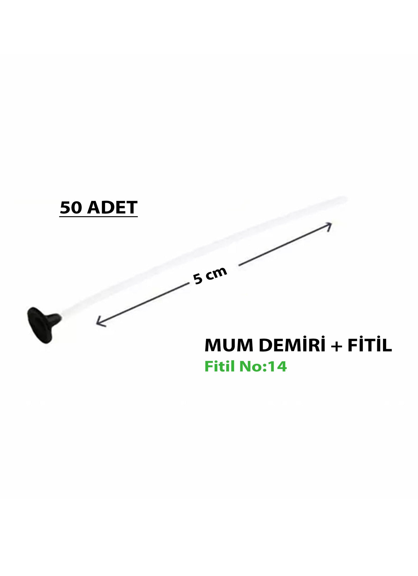 Çıtçıtlı Hazır Mum Fitili 5 cm Beyaz 50 Adet